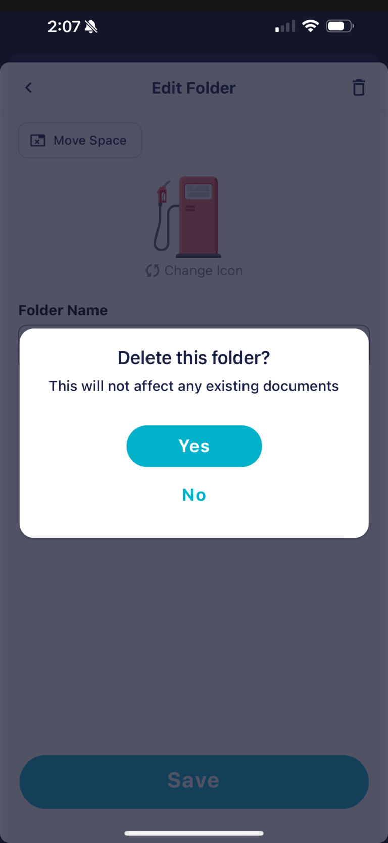 SimplyWise confirm delete folder