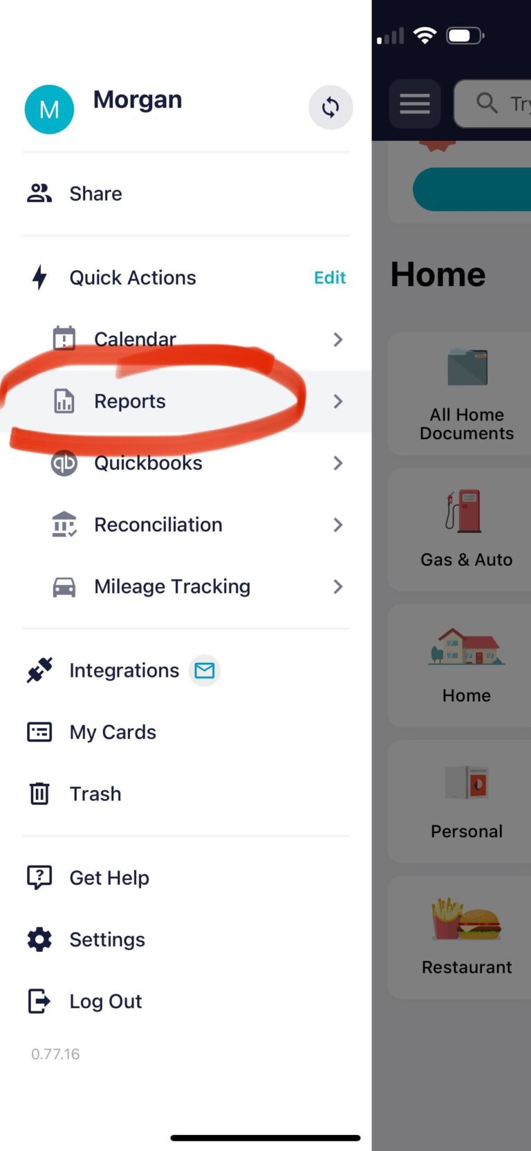 SimplyWise Reports menu select